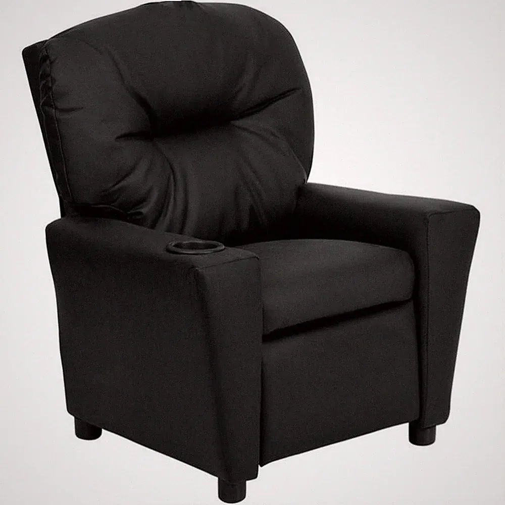 Bowery Hill Kids Recliner in Black with Cup Holder