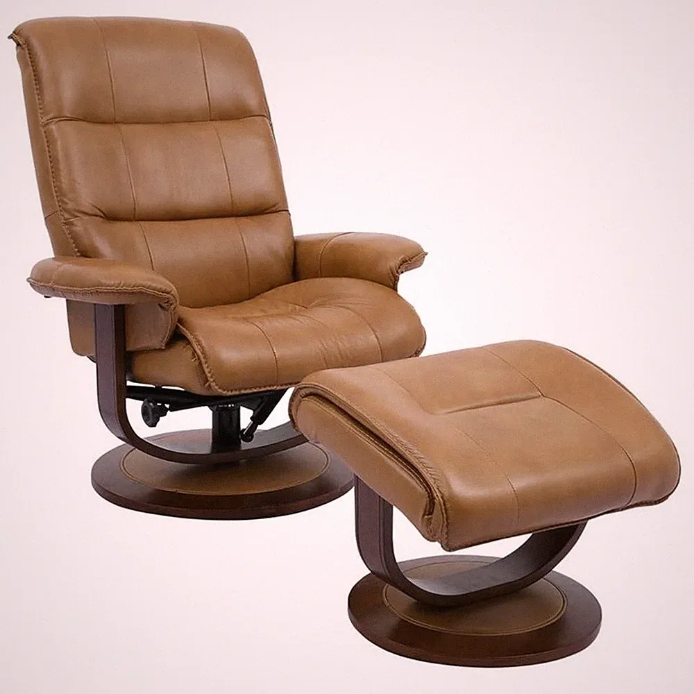 Parker Living Knight Leather Manual Reclining Swivel Chair and Ottoman in Brown