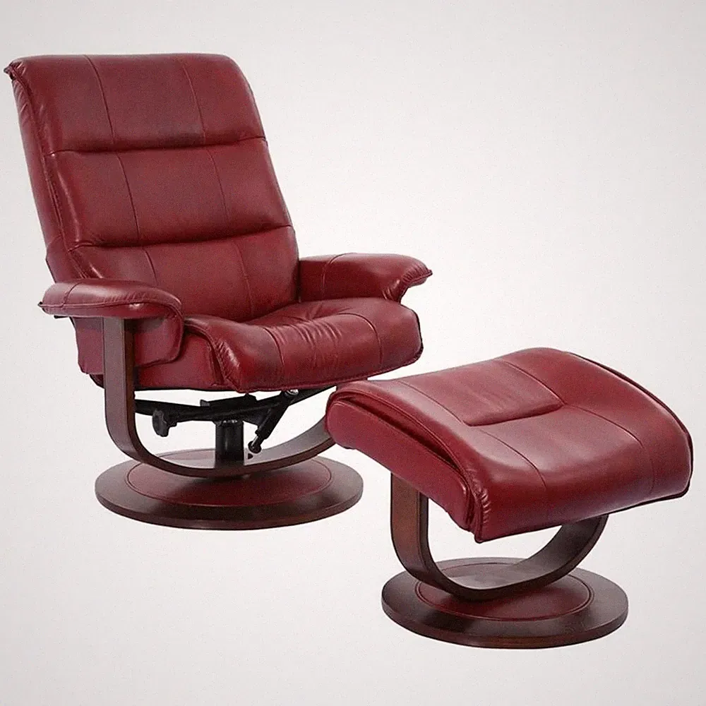 Parker Living Knight Leather Manual Reclining Swivel Chair and Ottoman in Red