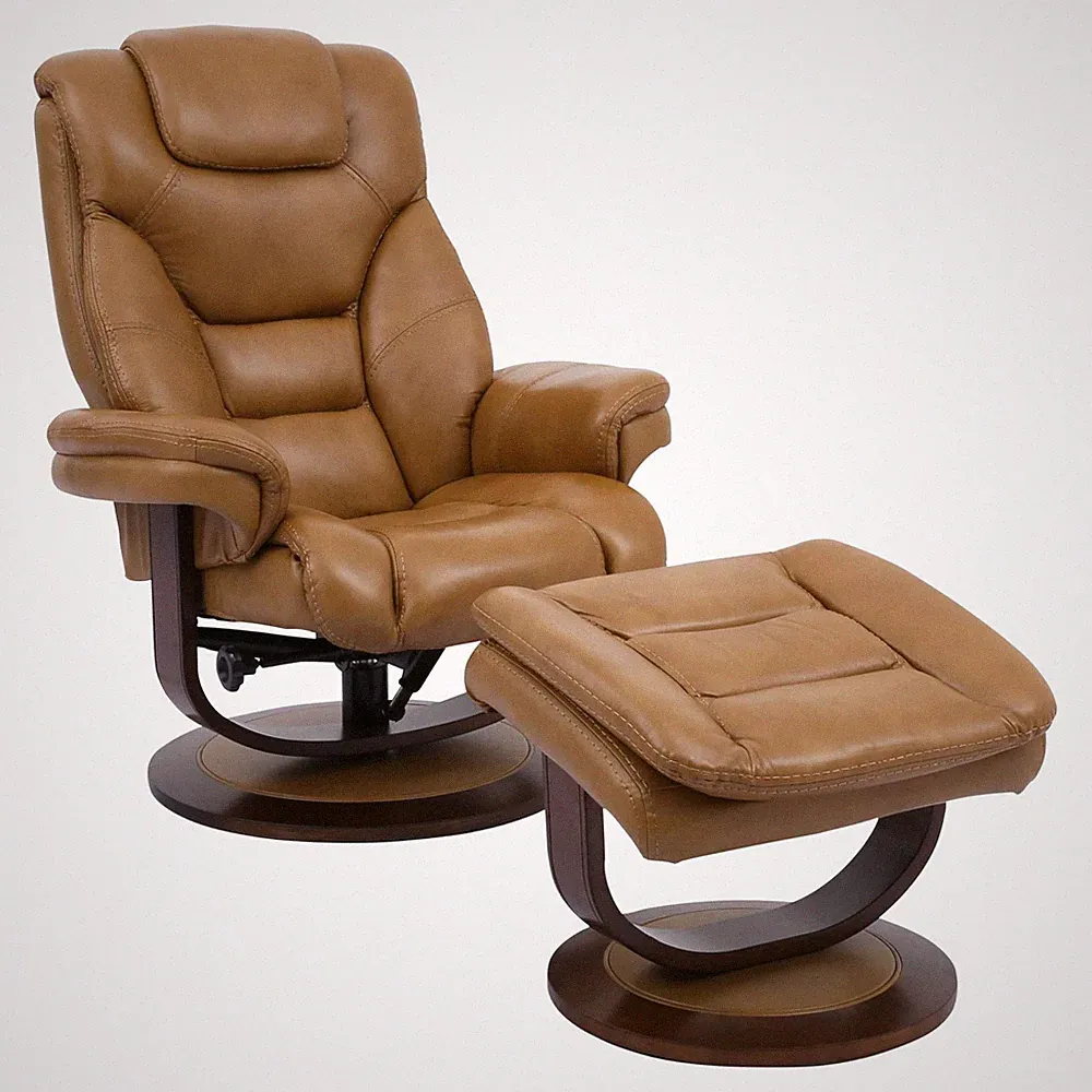 Parker Living Monarch Leather Manual Reclining Swivel Chair and Ottoman in Brown