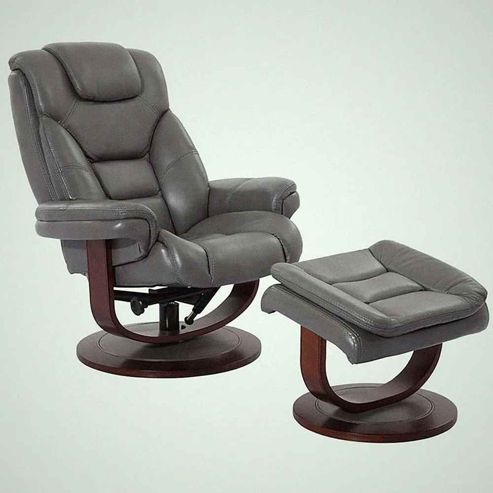 Parker Living Monarch Leather Manual Reclining Swivel Chair and Ottoman in Gray