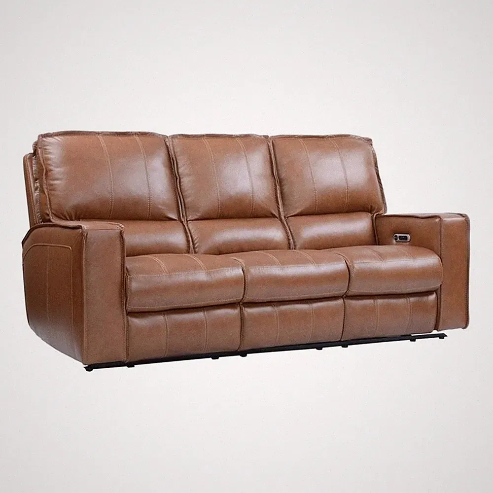 Parker Living Rockford Traditional Leather Triple Reclining Sofa in Brown